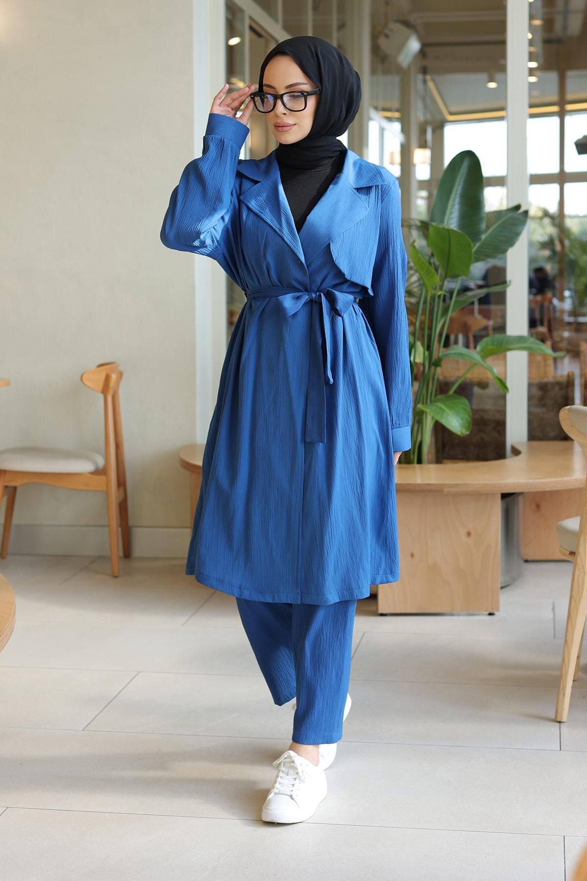 Moon Piece Detailed Modest Two-Piece Set - Indigo - Misskayle