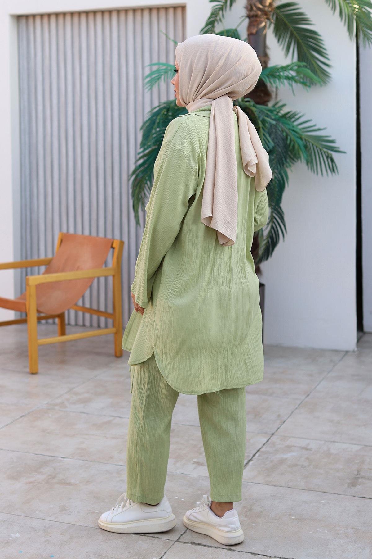 Kimono Tie-Detail Modest Set - Mint Green - Misskayle