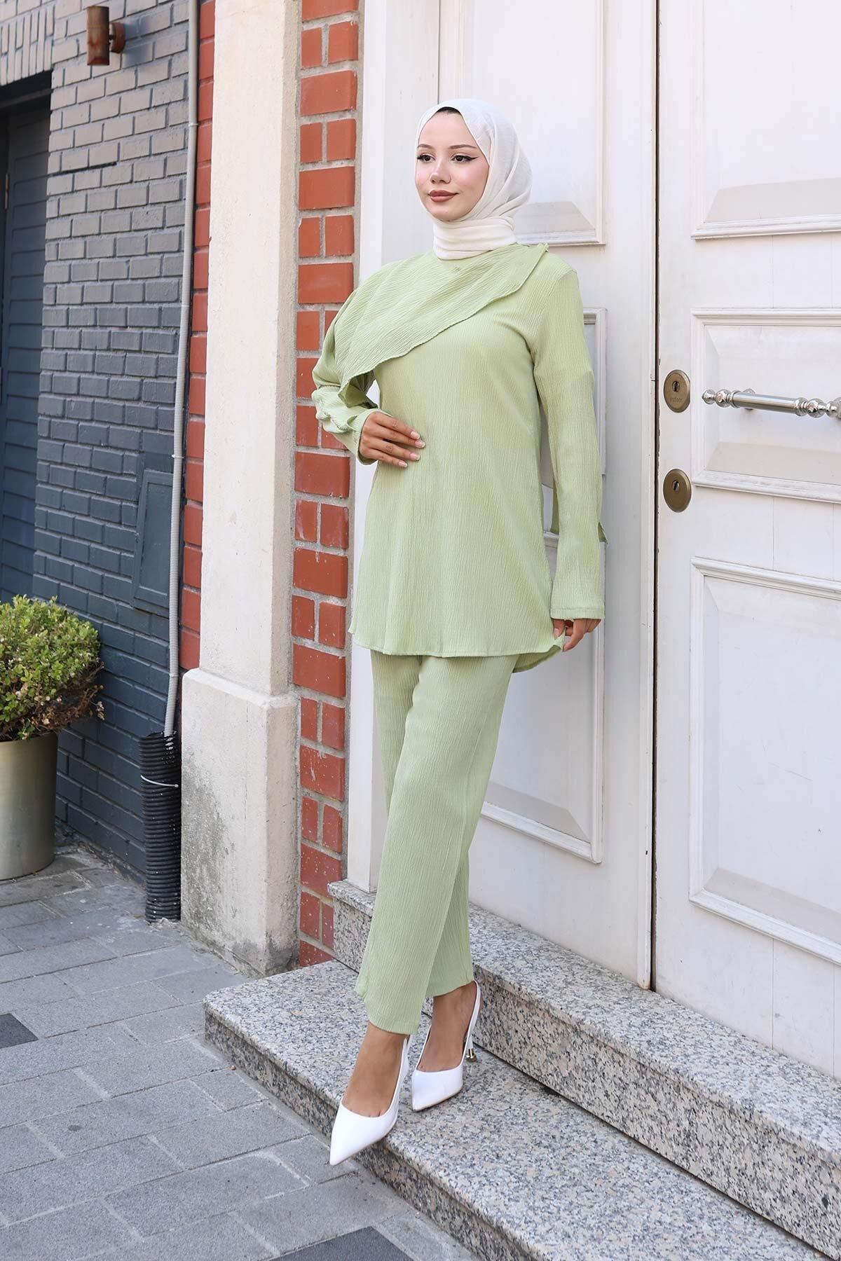 Cape-Detail Modest Two-Piece Set - Mint Green - Misskayle