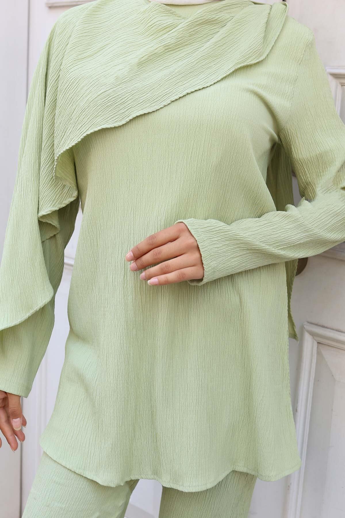Cape-Detail Modest Two-Piece Set - Mint Green - Misskayle