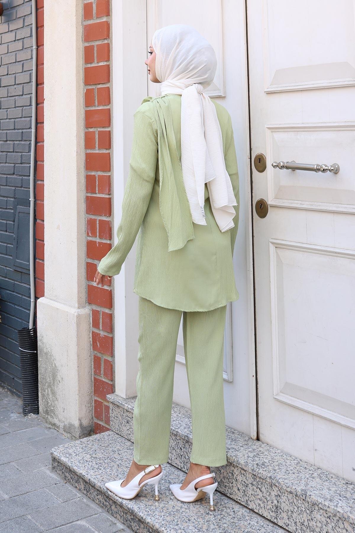 Cape-Detail Modest Two-Piece Set - Mint Green - Misskayle