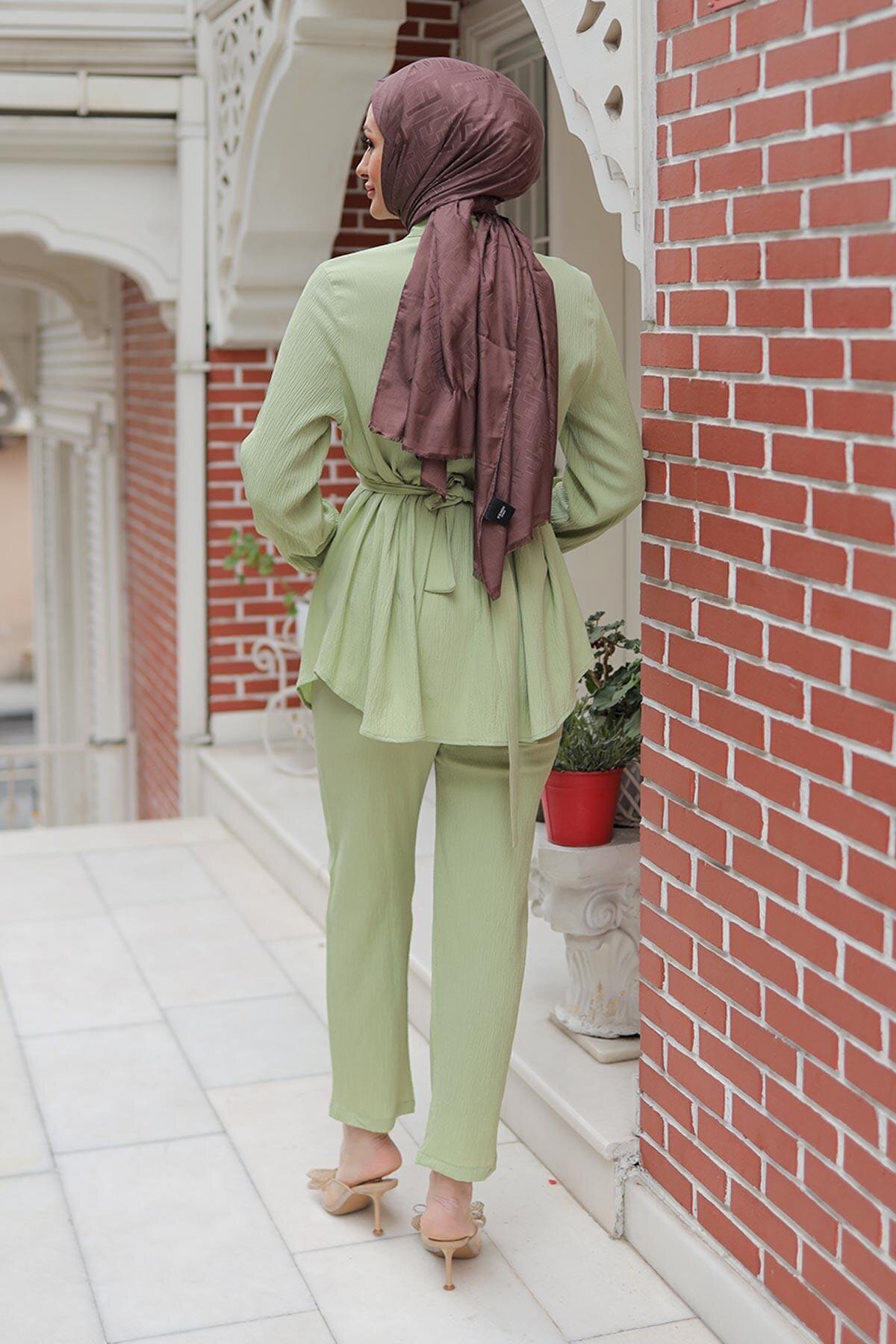 Stone Button Detail Modest Set - Mint Green - Misskayle