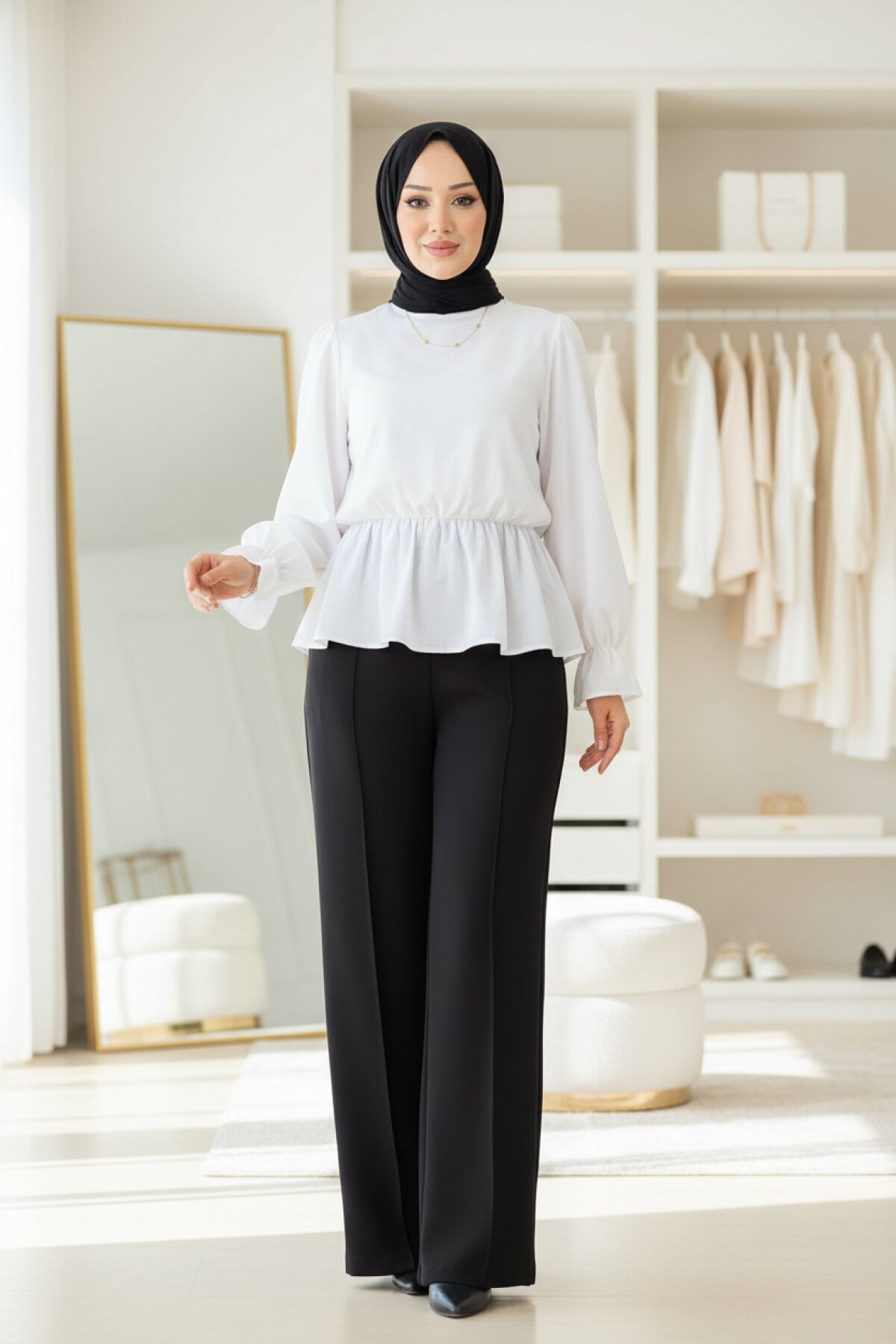 Front Stitch Double Fabric Modest Pants - Black - Misskayle