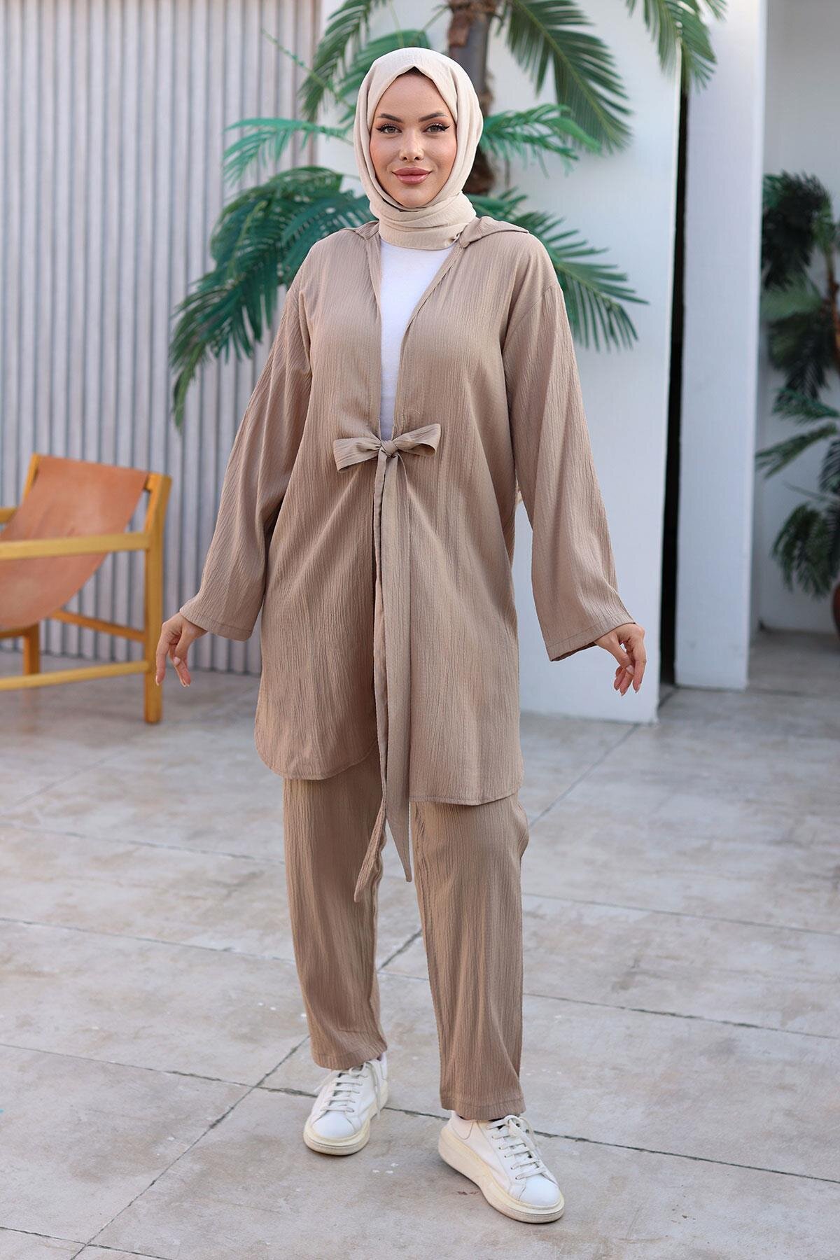 Kimono Tie-Detail Modest Set - Mink - Misskayle