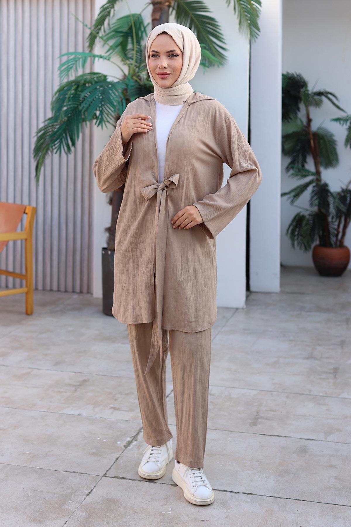 Kimono Tie-Detail Modest Set - Mink - Misskayle