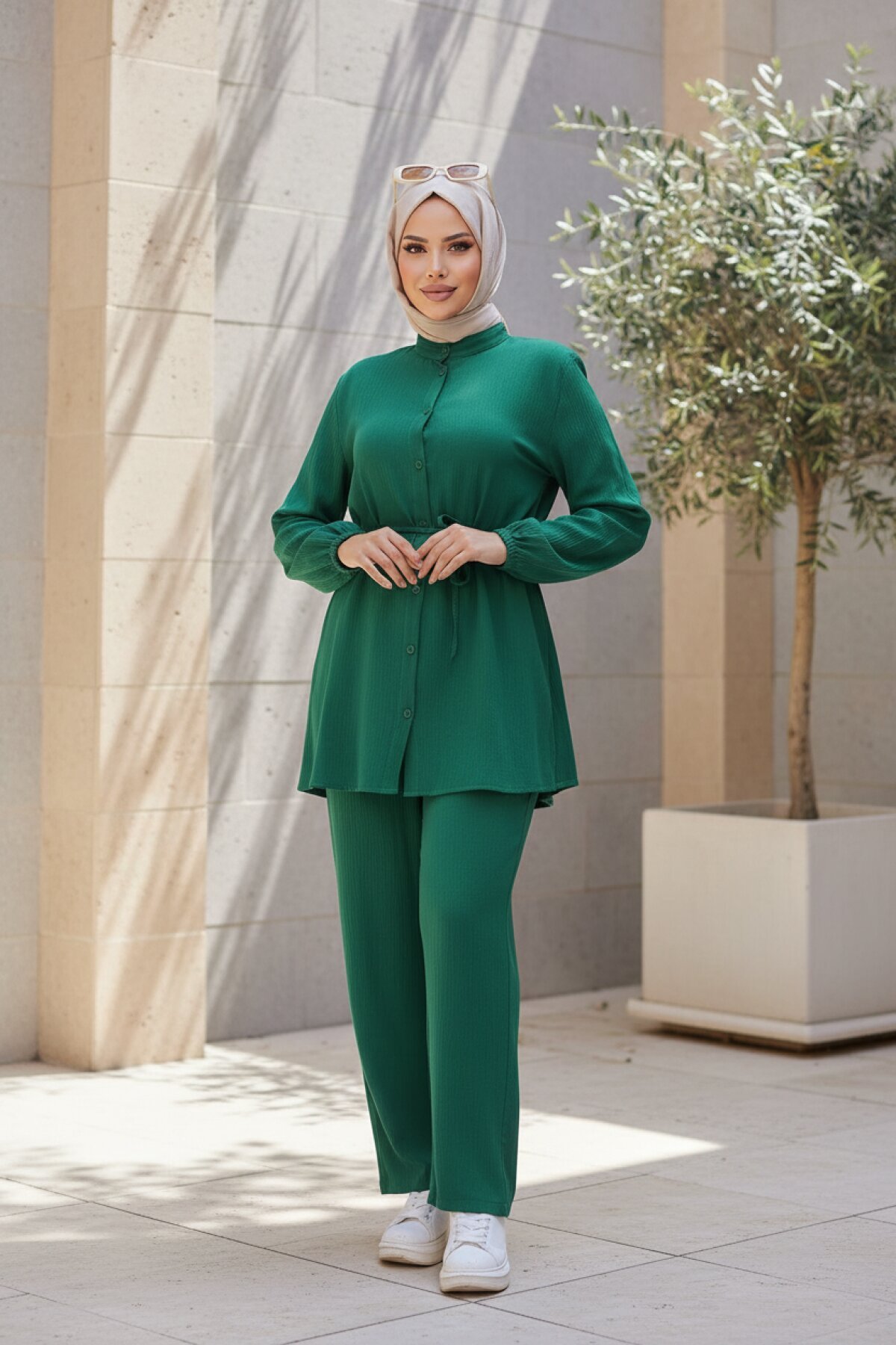 Mandarin Collar Modest Set - Green - Misskayle