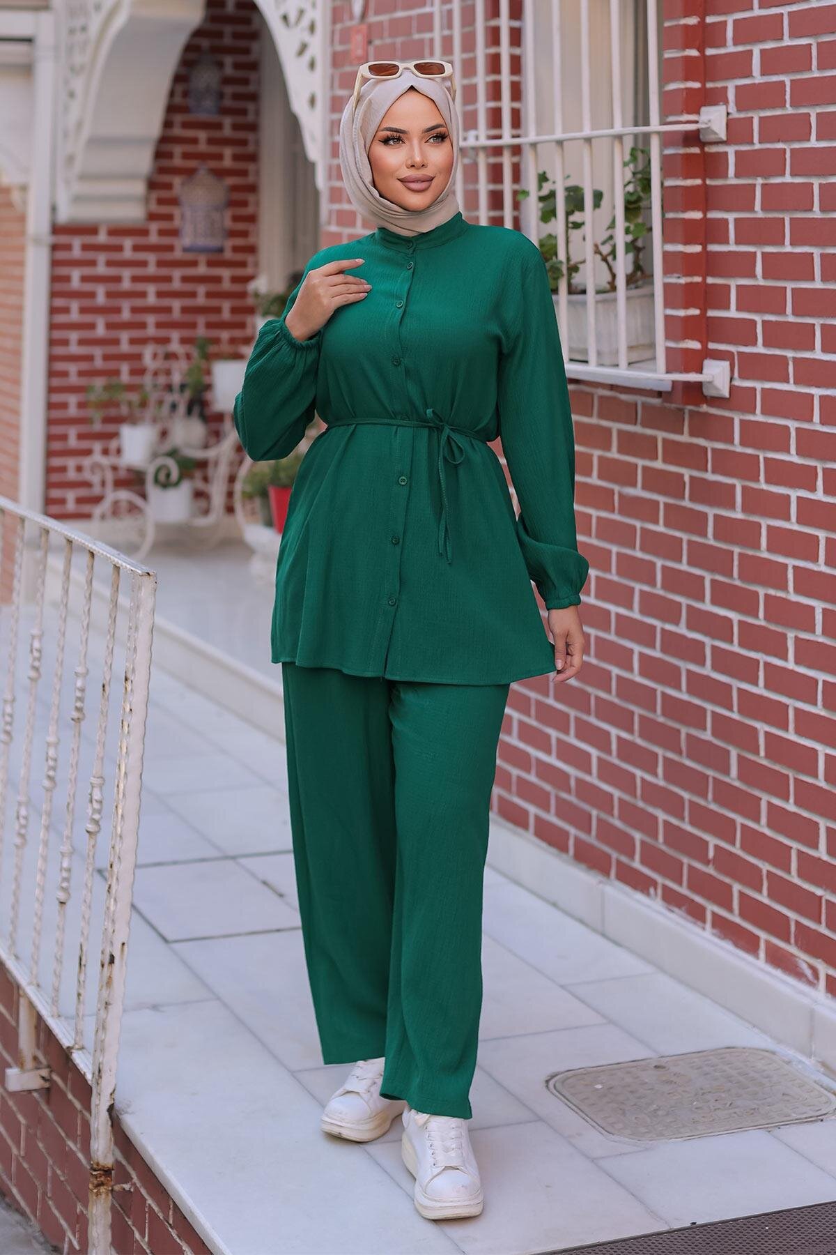 Mandarin Collar Modest Set - Green - Misskayle