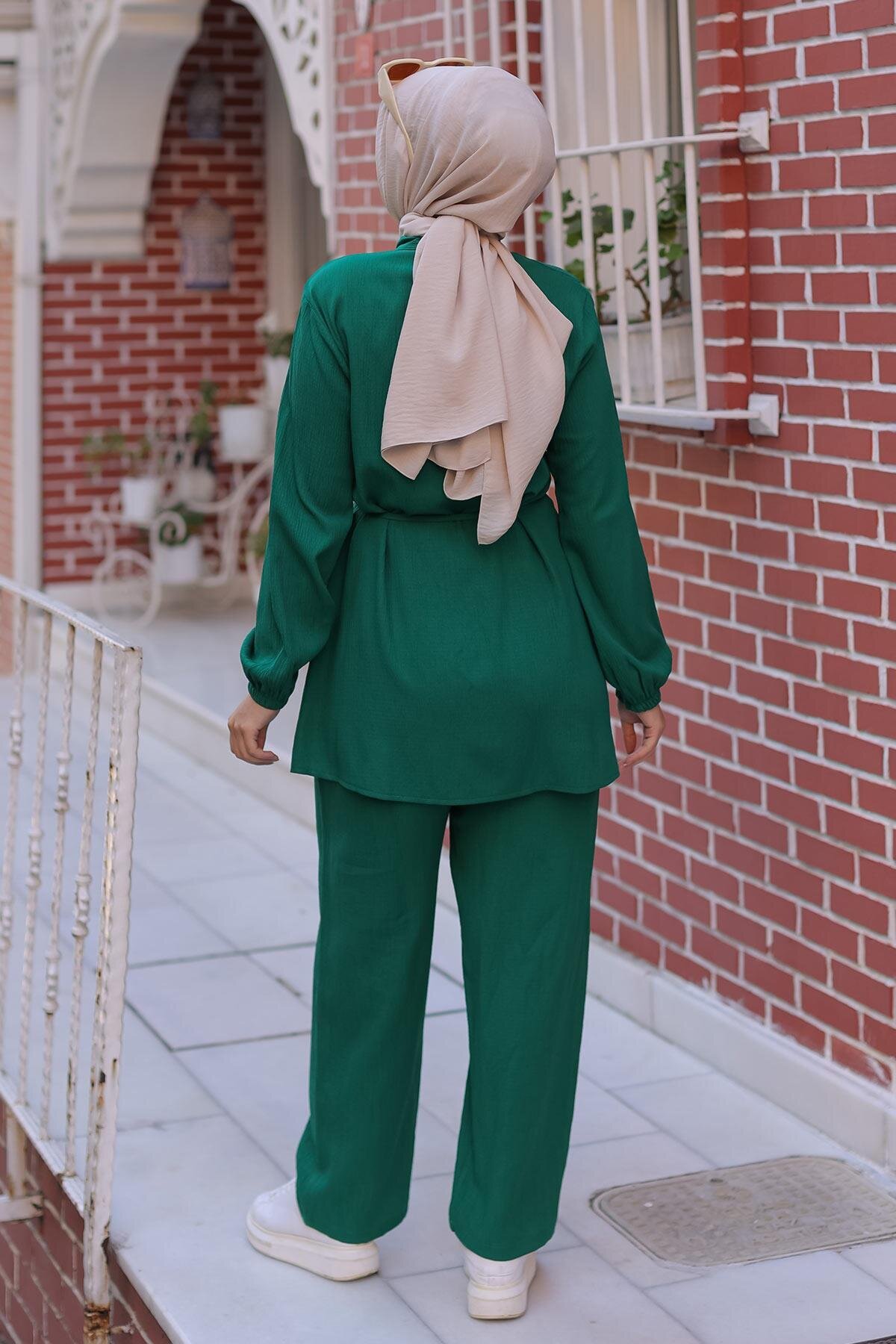 Mandarin Collar Modest Set - Green - Misskayle