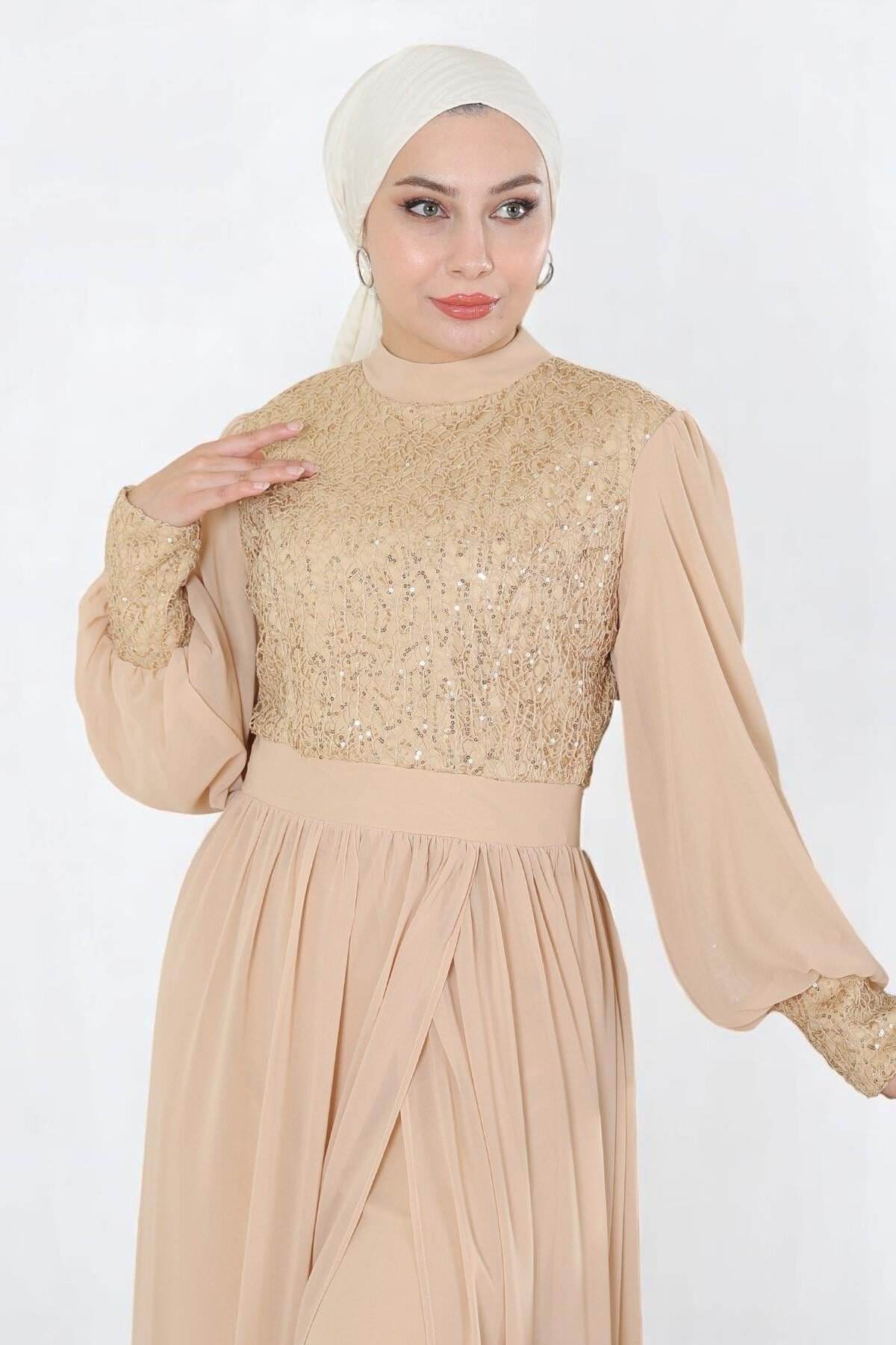 Sequin Chiffon Modest Set - Gold - Modamihram