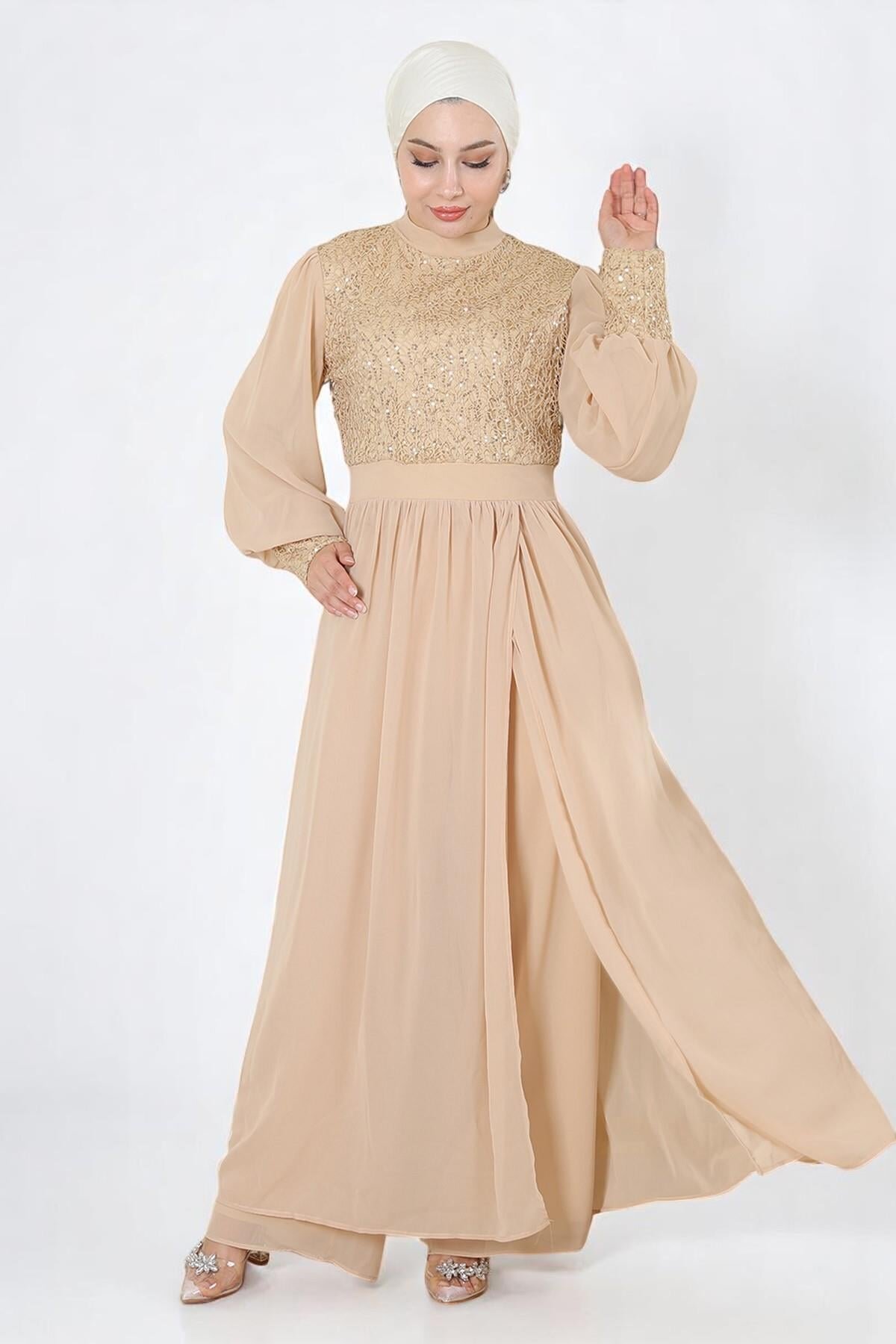 Sequin Chiffon Modest Set - Gold - Modamihram