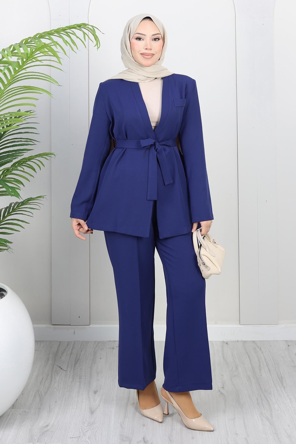İndigo Soft Blazer Tesettür İkili Takım - Modamihram