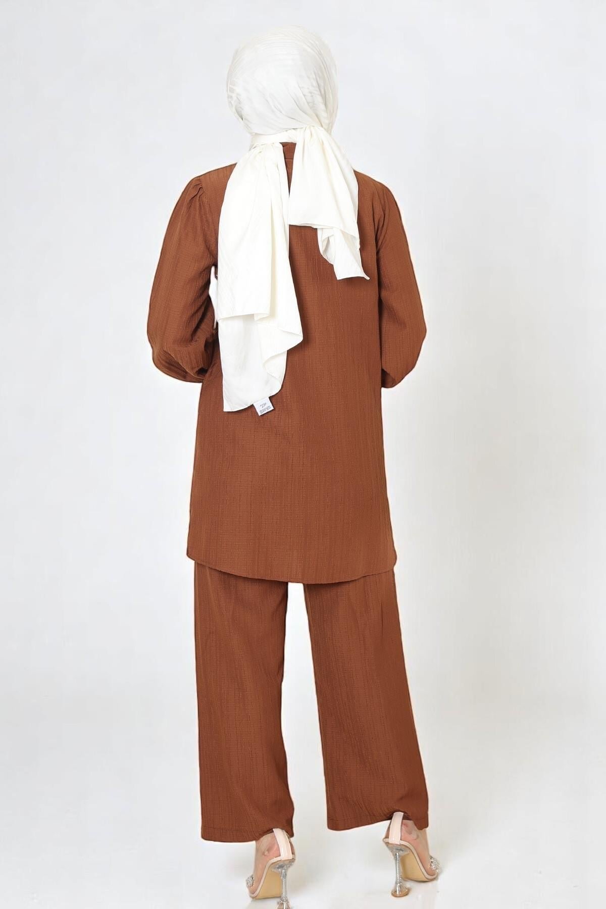 Stone-Detailed Modest Set - Brown - Modamihram