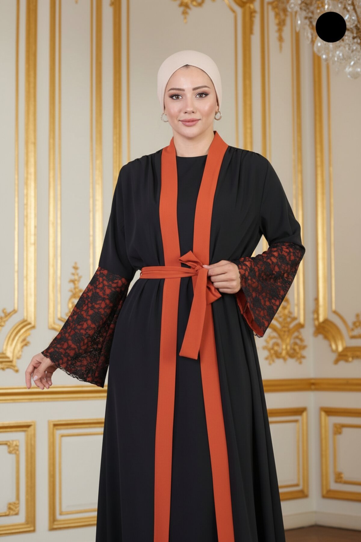 Lace-Detail Abaya - Tile Red - Modamihram