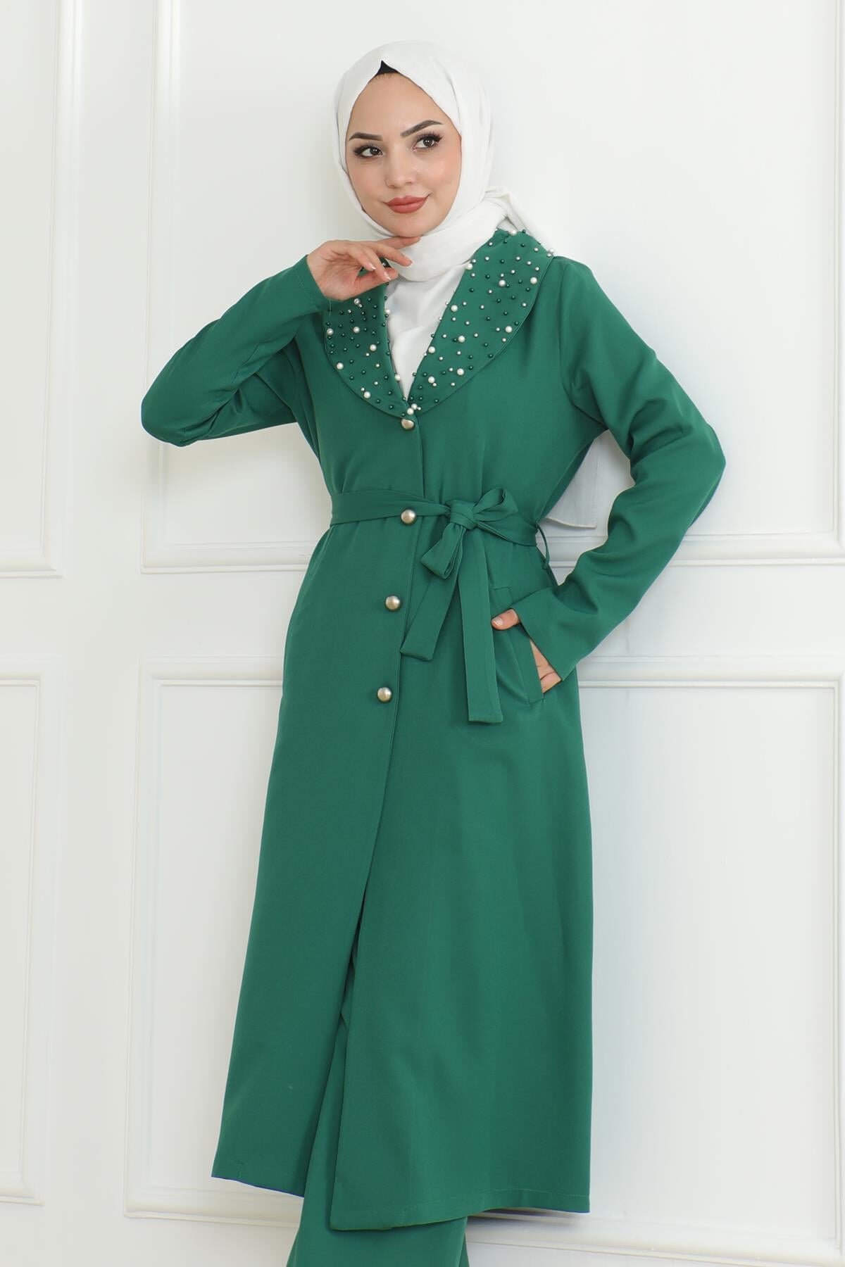 Pearl-Detailed Modest Set - Emerald - Modamihram