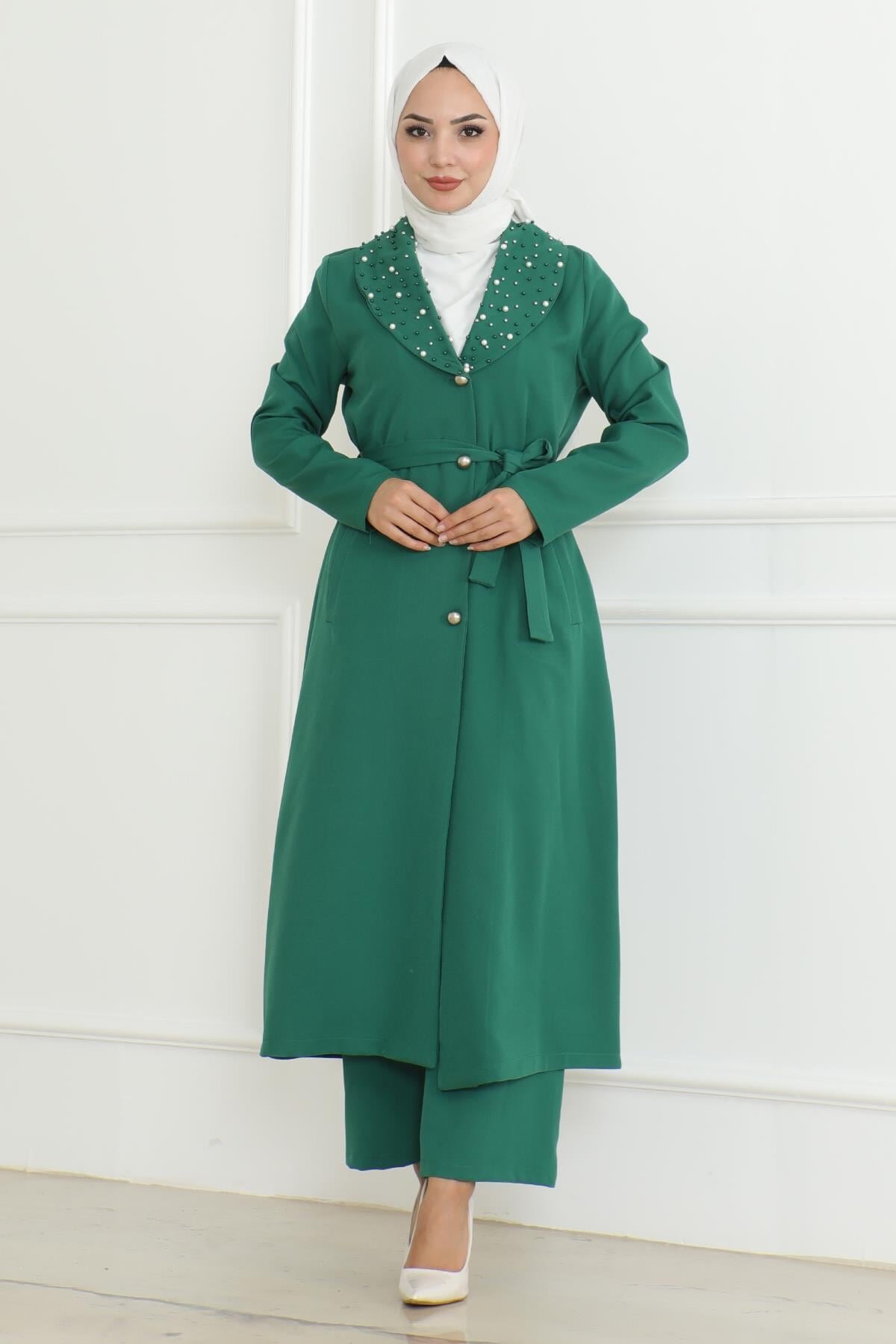 Pearl-Detailed Modest Set - Emerald - Modamihram
