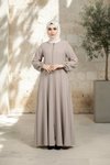 Flare Cut Zipped Binding Detailed Abaya - Beige