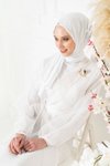 Beyaz Organze Kuşaklı Abaya Takım Ferace