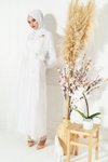 Beyaz Organze Kuşaklı Abaya Takım Ferace