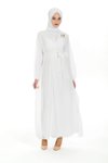 Beyaz Organze Kuşaklı Abaya Takım Ferace