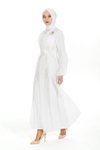 Beyaz Organze Kuşaklı Abaya Takım Ferace