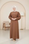 Modal Button-Detail Modest Dress - Brown