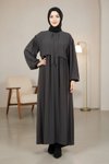 Bolero Detail Tie-Neck Abaya - Dark Gray