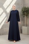 Zipped Pleated Abaya - Navy Blue