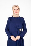 Lacivert Tunik Pantolon Aksesuar Detaylı Tesettür Takım