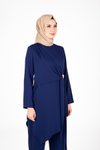 Lacivert Tunik Pantolon Aksesuar Detaylı Tesettür Takım