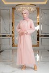 Pembe Organze Kuşaklı Ferace
