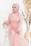 Pembe Organze Kuşaklı Ferace