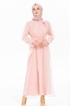 Pembe Organze Kuşaklı Ferace