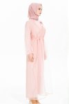 Pembe Organze Kuşaklı Ferace