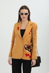Sarı Oranj Nakışlı Blazer Ceket