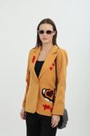 Sarı Oranj Nakışlı Blazer Ceket