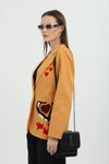 Sarı Oranj Nakışlı Blazer Ceket