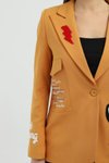 Sarı Oranj Nakışlı Blazer Ceket