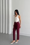 Bordo Dar Paça Cep Detaylı Pantolon