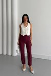 Bordo Dar Paça Cep Detaylı Pantolon