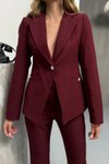 Bordo Düğme Detaylı Blazer Ceket