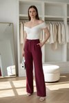 Wide-Leg Palazzo Pocket Classic Pants - Burgundy