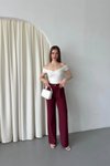 Bordo Geniş Paça Palazzo Cepli Klasik Pantolon