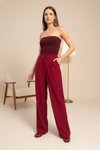 Bordo Rahat Kalıp Yüksek Bel Pantolon
