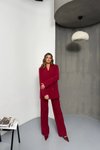 Bordo Rahat Kalıp Yüksek Bel Pantolon