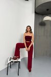 Bordo Rahat Kalıp Yüksek Bel Pantolon