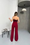 Bordo Rahat Kalıp Yüksek Bel Pantolon