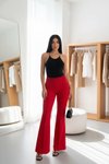 Flare Leg Elastic Waist Stitched Pants - Red