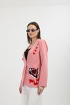 Mavi Pembe Nakışlı Blazer Ceket