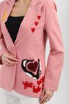 Mavi Pembe Nakışlı Blazer Ceket