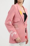 Mavi Pembe Nakışlı Blazer Ceket